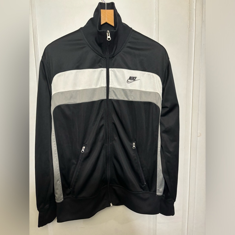 Vintage Nike Track Suit Jacket Black with gray and white stripes size Medium